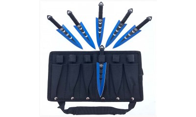 Falcon 6 PC 6" Overall Arrow Head Blue Throwing Knife Set A0243BL
