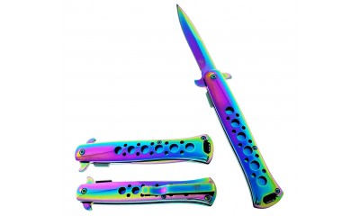 Falcon 9" Overall Metal Spring Assisted Knife With Rainbow Coating KS1109RB