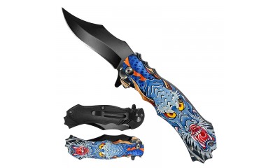 7 3/4" Blue Dragon Handle Spring Assisted Pocket Knife KS1205-12