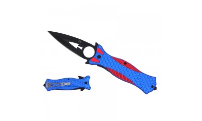 Falcon 8 1/2"  Spring Assisted Blue and Red ABS Handle KS3284BLRD