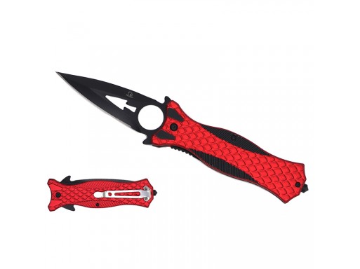 Falcon 8 1/2"  Spring Assisted Silver and Red ABS Handle KS3284SLBK